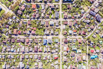 aerial view of suburban residential area with homes and intersecting streets. Minsk, Belarus