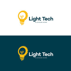 Light Bulb Tech logo template vector, Idea and gear logo template