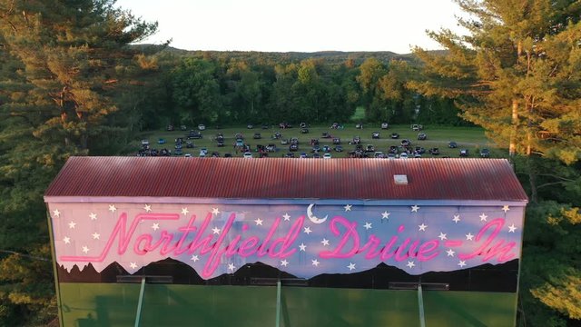 Aerial Video of Back of Movie Screen at Northfield Drive-In Theater before Movie