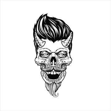 rockabilly skull devil ( monochrome version )