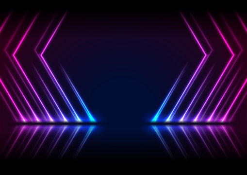 Blue and ultraviolet neon laser lines with reflection. Abstract rays  technology retro background. Futuristic glowing graphic design. Modern  vector illustration Stock Vector | Adobe Stock