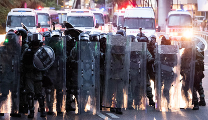 Hong Kong Police waiting to advance on protestors