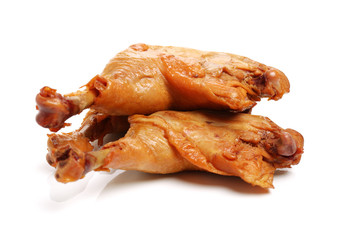 grilled chicken leg  on white background 