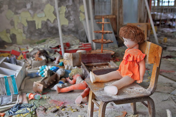 The doll in the kindergarten in the town of Pripyat