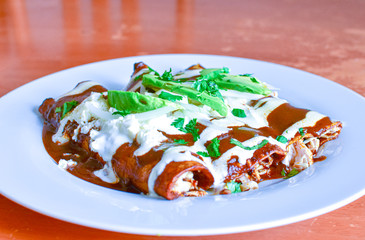 Delicious enchiladas of mole with cheese