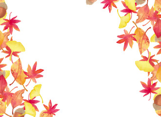 秋の水彩フレーム・落ち葉2