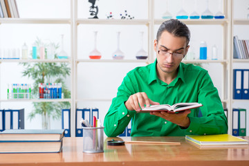 Chemistry student studying for exams