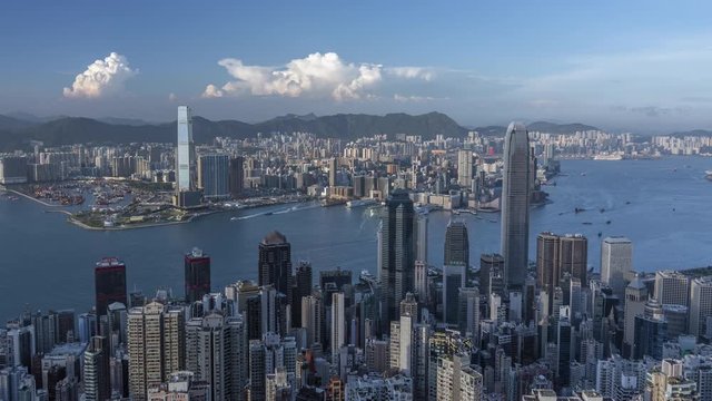 Time lapse of Victoria harbor of Hong Kong city