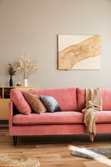 pink sofa in living room