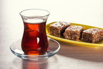 Fragrant black tea in a glass