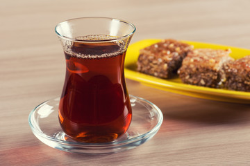 Fragrant black tea in a glass