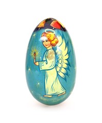 Christmas hand-painted wooden egg isolated on white background