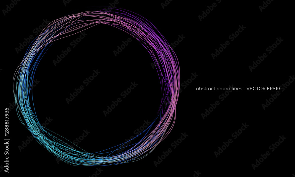 Poster Vector abstract circles lines round frame overlay colorful rainbow isolated on black background with empty space for text