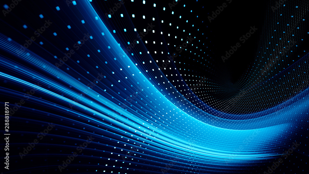 Poster Abstract background element. Fractal graphics series. Three-dimensional composition of dynamic curves and mosaic halftone effects. Wide format high resolution image. 3d illustration.