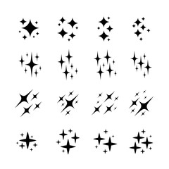 Set of star, sparkle icons. Collection of bright fireworks, twinkles, shiny flash. Glowing light effect stars and bursts .