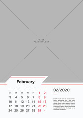 02 - FEBRUARY 2020 Wall Calendar Design Template. Company Office Planner A2, A3, A4. Vertical Corporate Calendar 2020. Vector Set.