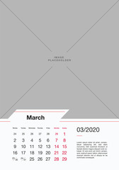 03 - MARCH 2020 Wall Calendar Design Template. Company Office Planner A2, A3, A4. Vertical Corporate Calendar 2020. Vector Set.