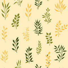 Fototapeta na wymiar Seamless Abstract Pattern with Herbs Elements. Cute Seamless Ornament with Leaves. 