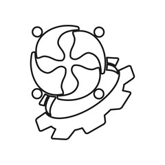 machine gear people Commitment Teamwork Together Outline Logo