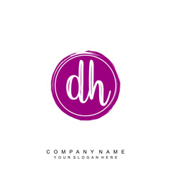 DH initials handwriting logo, with brush template and brush circle