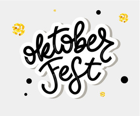 Obraz premium Oktoberfest handwritten lettering. Oktoberfest typography vector design for greeting cards and poster. Beer Festival vector banner. Design template celebration. Vector illustration.