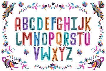 Modern folk otomi font alphabet. Handwritten font letters. Hand lettering font for your design: logo, slogan, decor postcard, greeting, motivation quotes, positive message