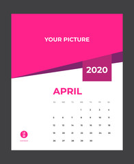 2020 Calendar - illustration. Template. Mock up Week starts Sunday