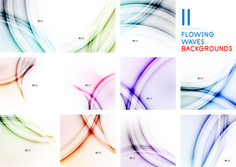 Set of flowing color wave pattern backgrounds