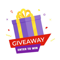 Giveaway gift concept for winners in social medias flat style design vector illustration. Internet give away poster for bloggers prize announcement random quizes flyer leflet on white background