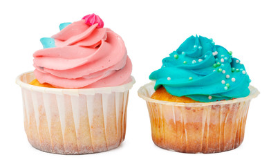 Two cupcakes isolated on white background close up