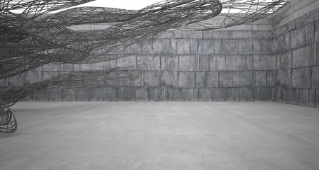 Empty dark abstract concrete smooth interior with wires . Architectural background. 3D illustration and rendering