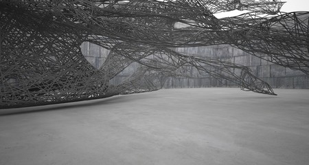 Fototapeta premium Empty dark abstract concrete smooth interior with wires . Architectural background. 3D illustration and rendering