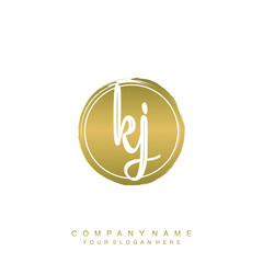 KJ initials handwriting logo, with brush template and brush circle