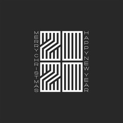 Logo 2020 monogram number and text Merry Christmas Happy New Year black and white colors, minimalist style emblem, linear design element for typography greeting poster or calendar cover