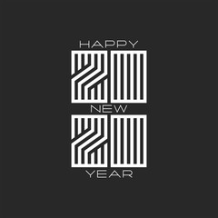 Monogram 2020 logo hipster number and text Happy New Year black and white colors, design element for typography banner or calendar cover