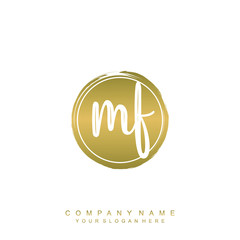 MF initials handwriting logo, with brush template and brush circle