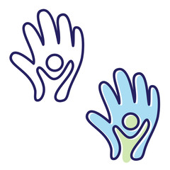 Vector helping hand icon symbol with abstract hand and people in flat style