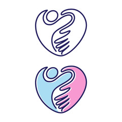 Vector helping hand shaped love icon symbol in flat style