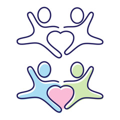 Vector two people holding hands icon symbol with love in the middle