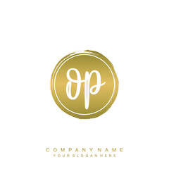 OP initials handwriting logo, with brush template and brush circle