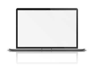 Modern laptop with reflections and shadows.