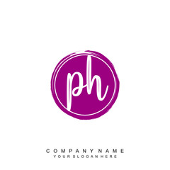 PH initials handwriting logo, with brush template and brush circle