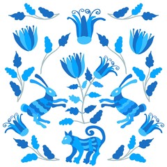 Vector folk Mexican Otomi Style embroidery Pattern set. Folk embroidery ornament elements