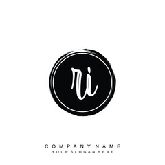 RI initials handwriting logo, with brush template and brush circle