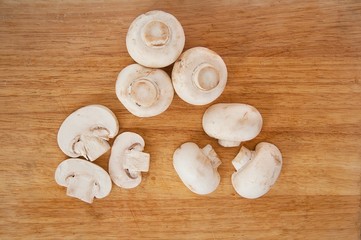 fresh mushrooms on a cutting board