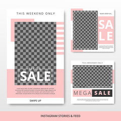 Set of Minimalist social media post stories template design with blank space for your image. Sale banner template for social media promotion, discount, sale