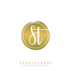 ST initials handwriting logo, with brush template and brush circle