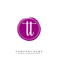 TL initials handwriting logo, with brush template and brush circle