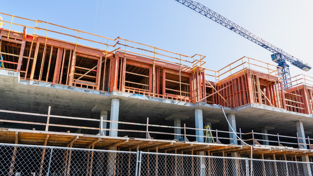 Multifamily Residential Building Under Construction In San Jose; The Entire Silicon Valley And San Francisco Bay Area Has Faced A Housing Crisis, With Increased Housing Costs, For Several Years