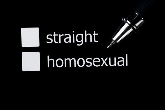 A box to tick off your choice between straight and homosexual. Squares on a black background.